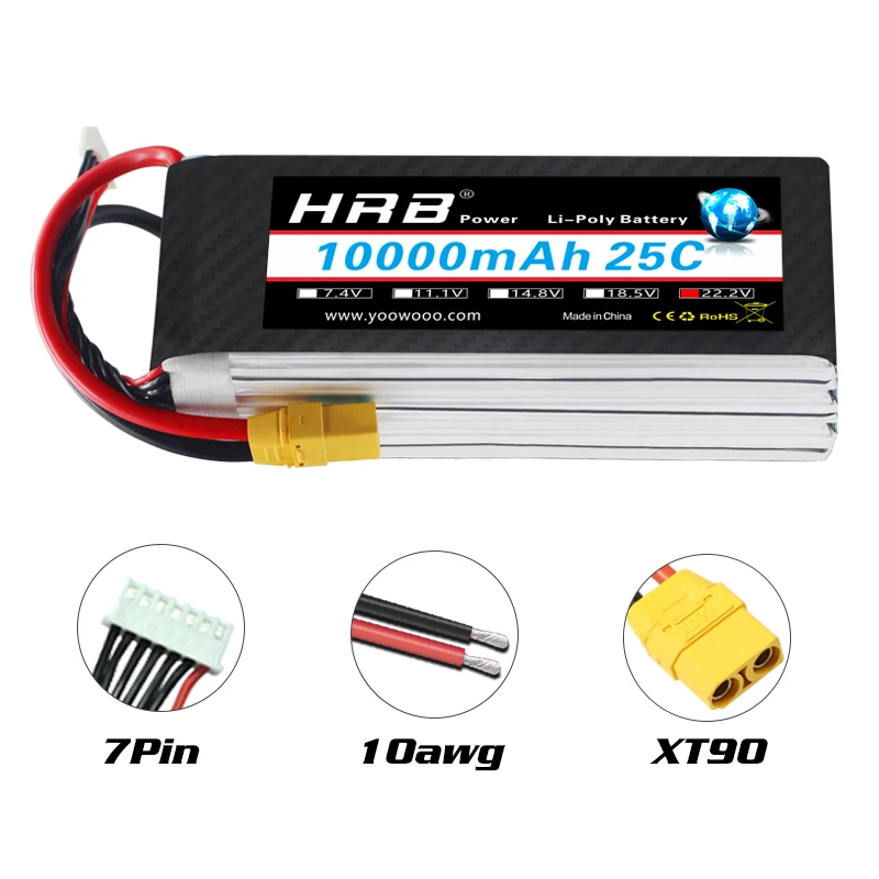 hrb lipo 3s 4s 6s батарея 10000mah 12000mah 16000mah 22000mah 111 v 148 v 222 v xt60 t deans xt90 rc з