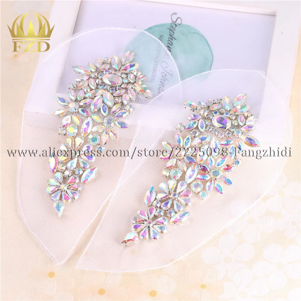 FZD-20 pares de diamantes de imitaci&oacute;n hechos a mano para coser en AB, apliques de gasa de cristal, adorno de diamantes de imitaci&oacute;n para vestido de novia, ropa de FA-1493-0