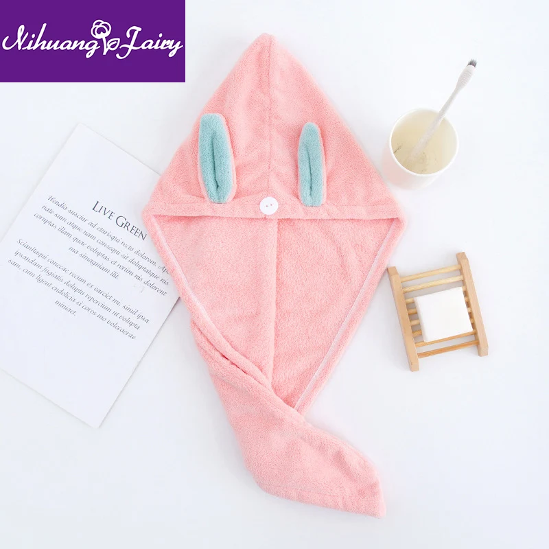 

Quick-drying absorbent towel shower cap for dry hair adult coral fleece thickened and enlarged shower cap