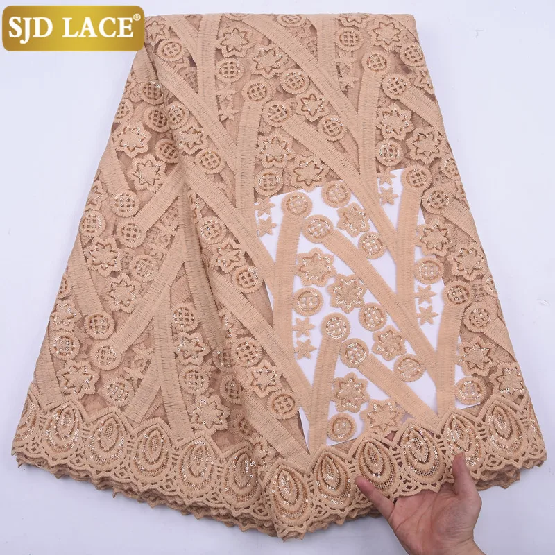 

SJD LACE 2020 New Arrivals French Lace Fabric With Sequins African Lace Fabric Hot Sale Milk Silk Tulle For Wedding Party 2138B