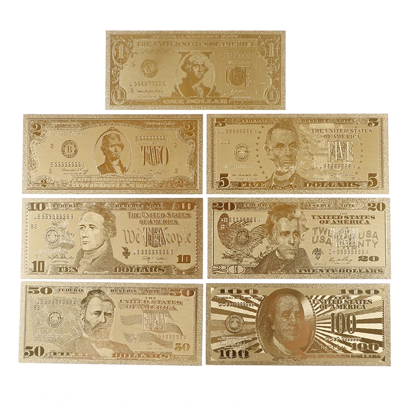 

7 шт. 1 доллар США Золотая банкнота валюта банкноты бумажные монеты медаль 24 К США не