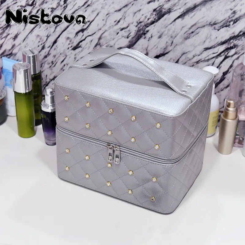 Professional Cosmetic Bag Women Large Capacity Makeup Organizer Travel Toiletry Multilayer Storage Box Portable Beauty Suitcase