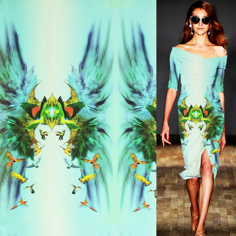 Позиционирование 95 см Длина чистый шелк крепдешин шелковая ткань Птица Дизайн