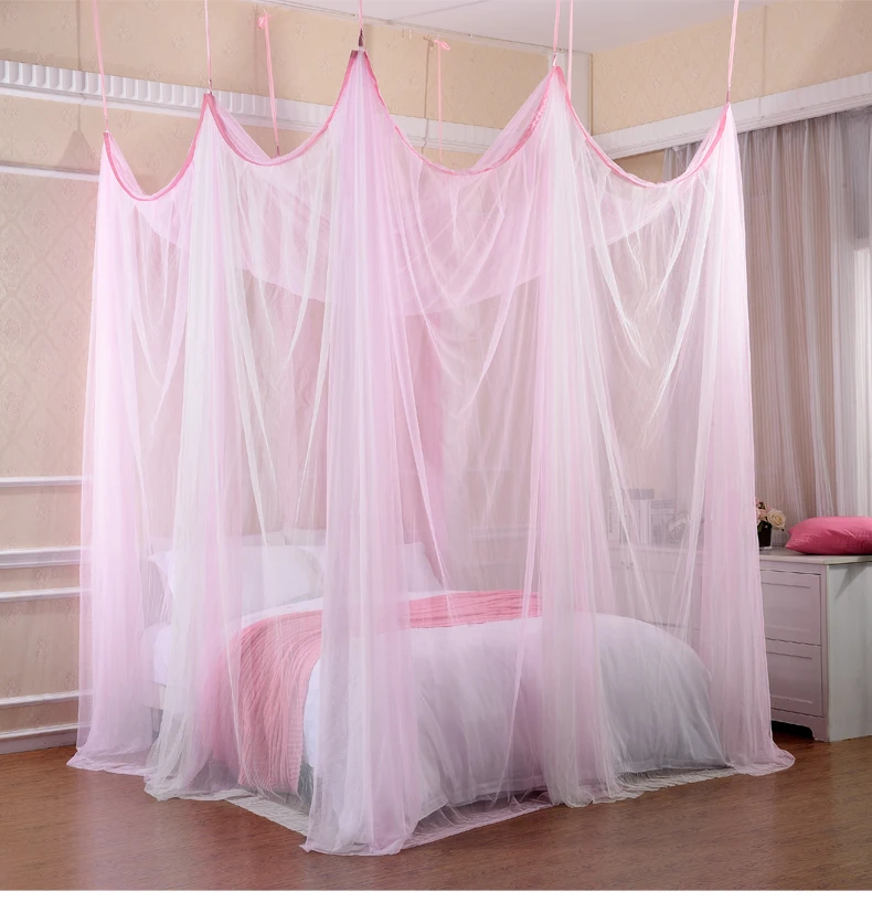 Online Luxus Prinzessin 8 Tür Rosa Weiß Bett Baldachin Aufgehängt Moskito Net Hochzeit Zelt Vorhang Faltbare Auf Elegante Fee Spitze Dossels 03