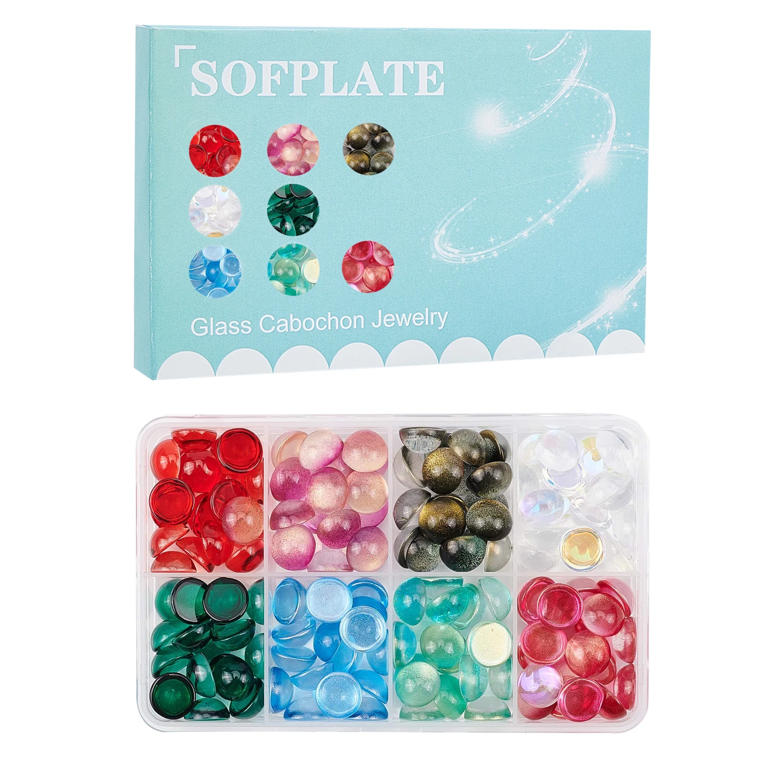 

Стеклянный купол SOFPLATE 8 цветов с блестящей пудрой, используется только для изготовления ювелирных украшений