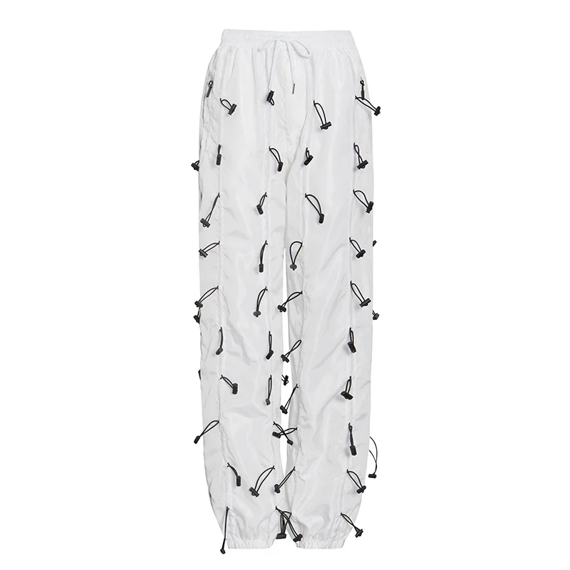 

Johnature 2021 New Fashion Streetwear Draw String Straight Women Pants Spring Autumn Loose 6 Colors Full Length Pantns Women