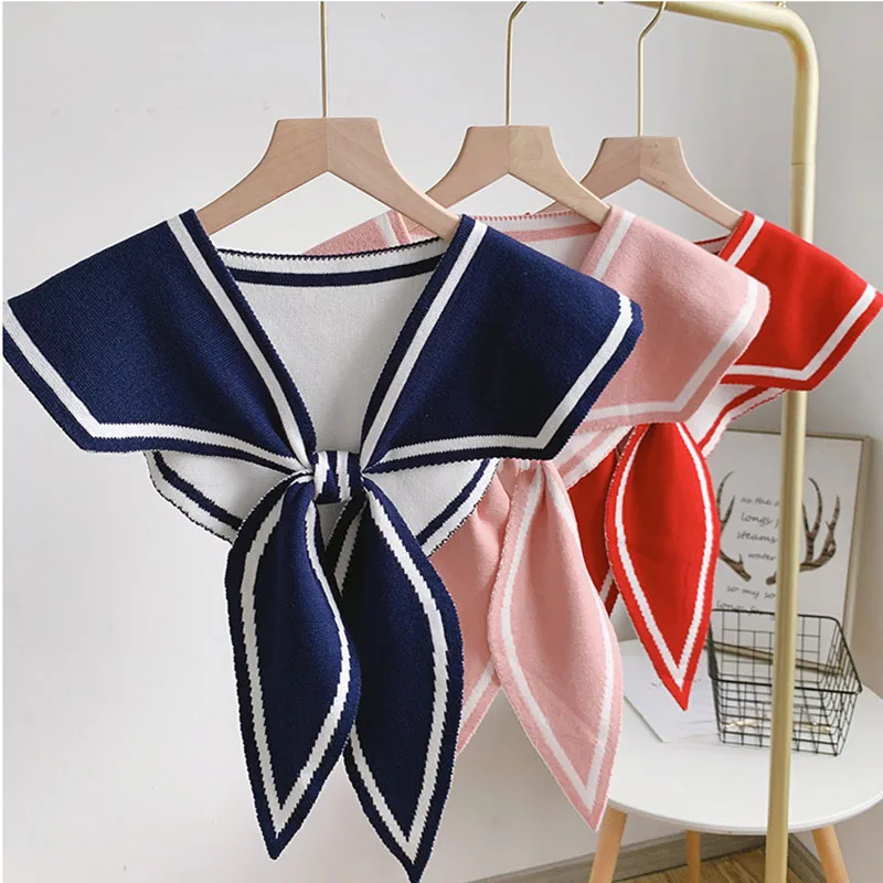 Fashion Knit Scarf Cute Neck Warmer Circle Fake Collar Front Tie False Collar Women Navy Style Detachable Collar For Women