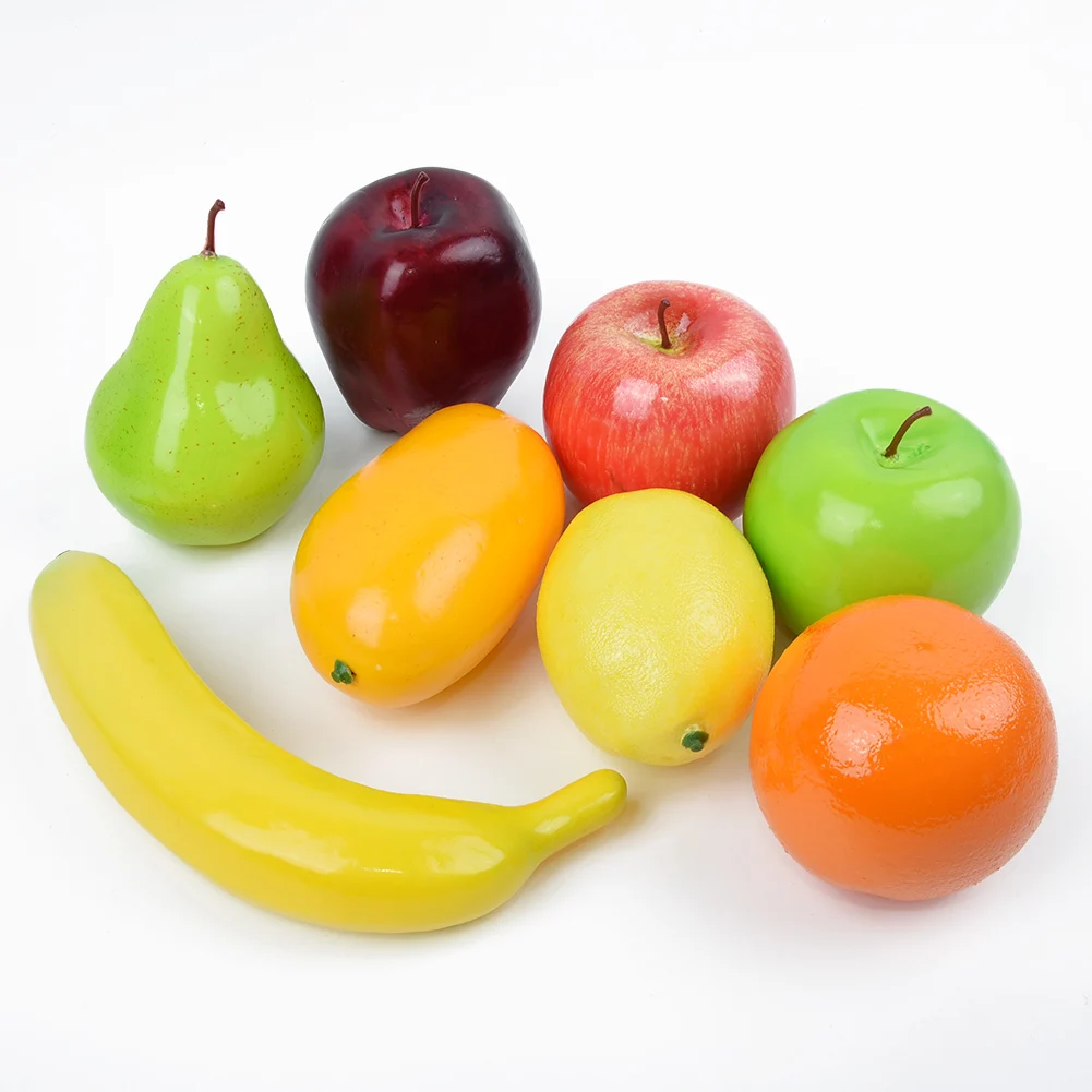 

8Pcs Artificial Fruit DIY Fruit Display Home Kitchen Center Table Decoration Fake Banana Apple Lemon Orange