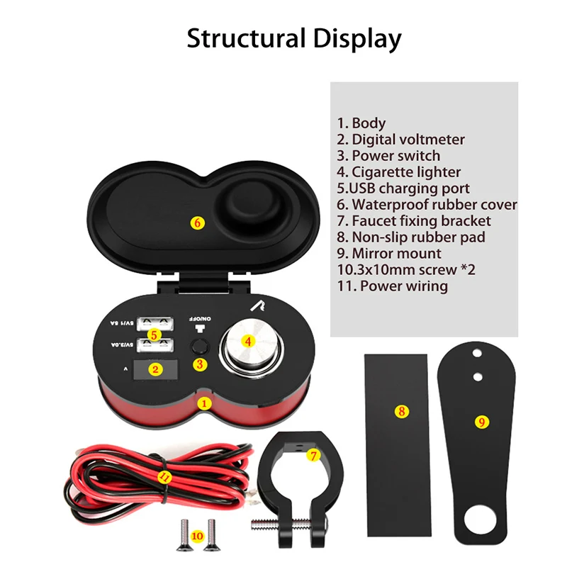 

Motorcycle Quick Charger QC 3.0 5V 3.0A/1.5A Dual USB Cigarette Lighter Charger With Voltmeter Time Display With On/Off Swith