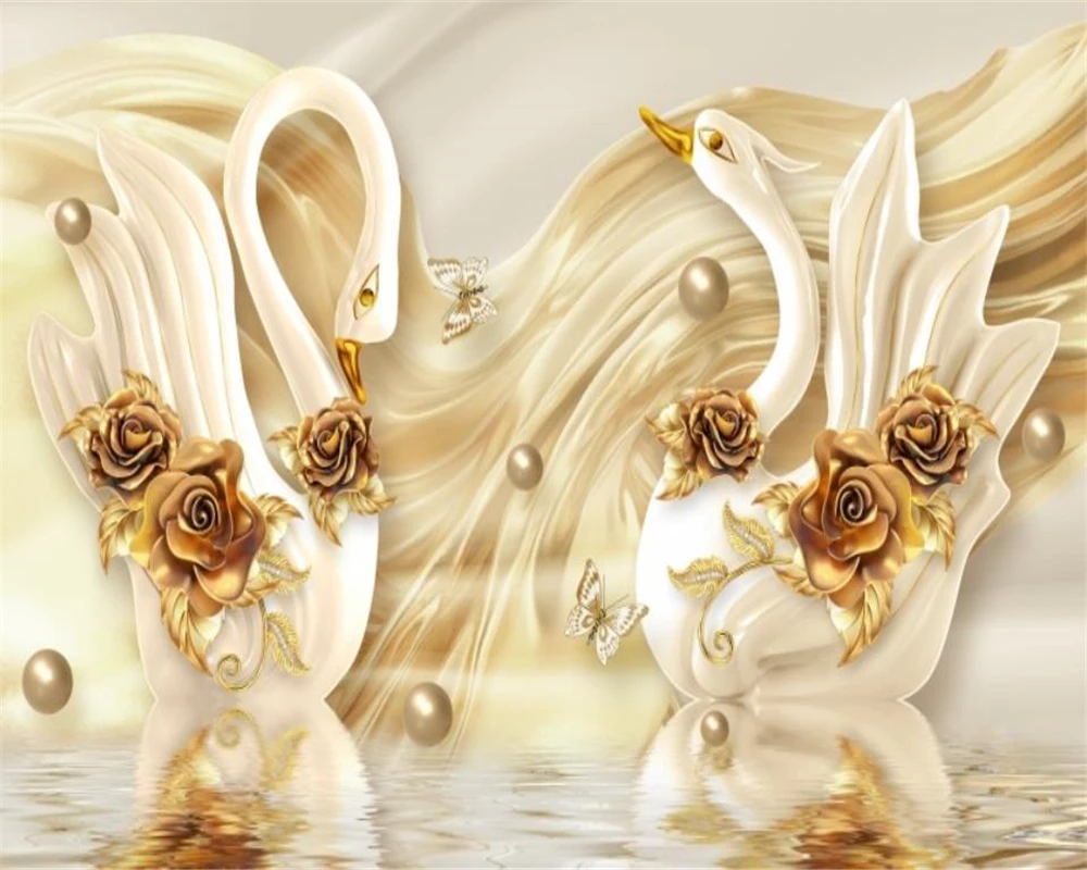 

3d Modern Wallpaper HD Beautiful Flower Swan Lake Home Decor Living Room Bedroom Wallcovering HD Wallpaper