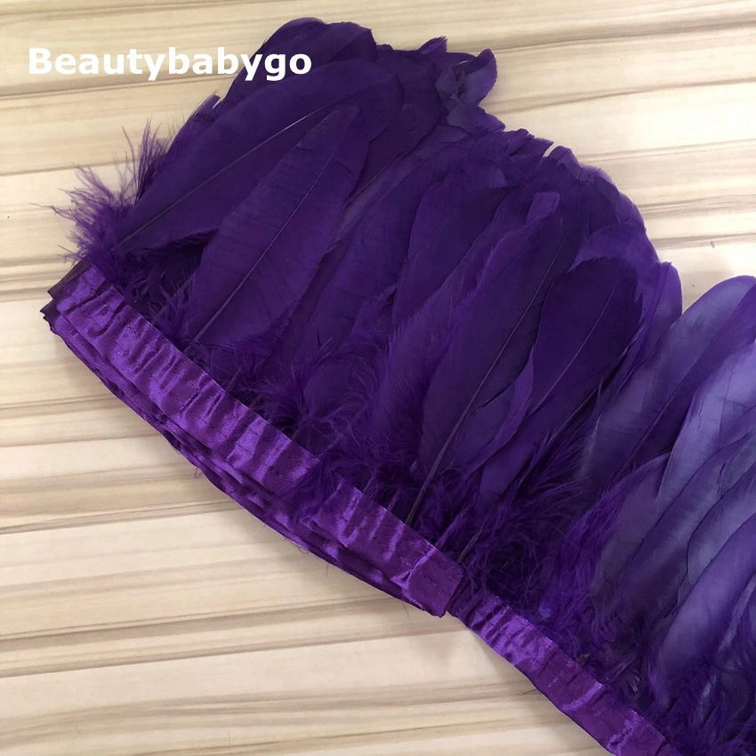 

purple Color Goose feather trims 10 yards /lot Dyed geese feather ribbons /13-18cm Goose feather fringes High Quality