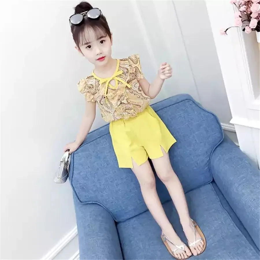 

Summer Girls Sets Two Pieces Kids Clothes Set T Shirt & short Children Clothing 4 5 6 7 8 9 10 11Years