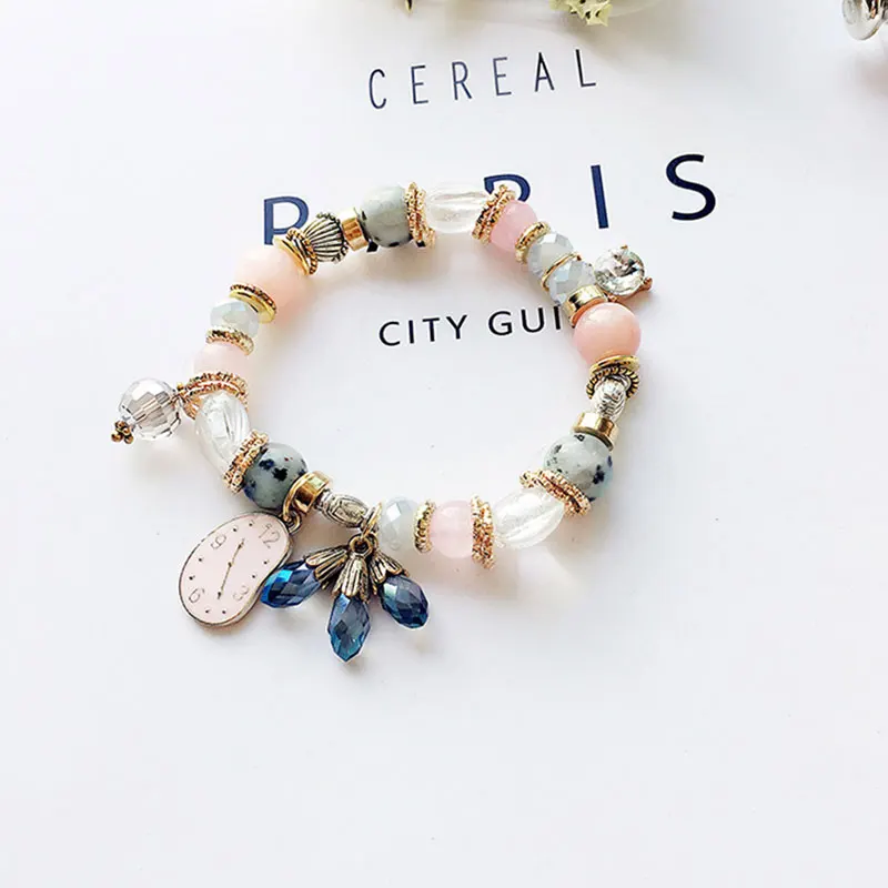 

XiaoboACC Korean Crystal Bracelet Handmade Beaded Natural Stone Pendant Bracelets Jewelry Accessory