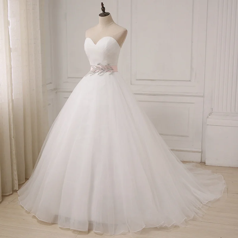 Simple Wedding Dresses Sweetheart Sleeveless Bridal Dresses Ball Gown Organza Backless Appliques Bridal Gowns Vestido De Noiva