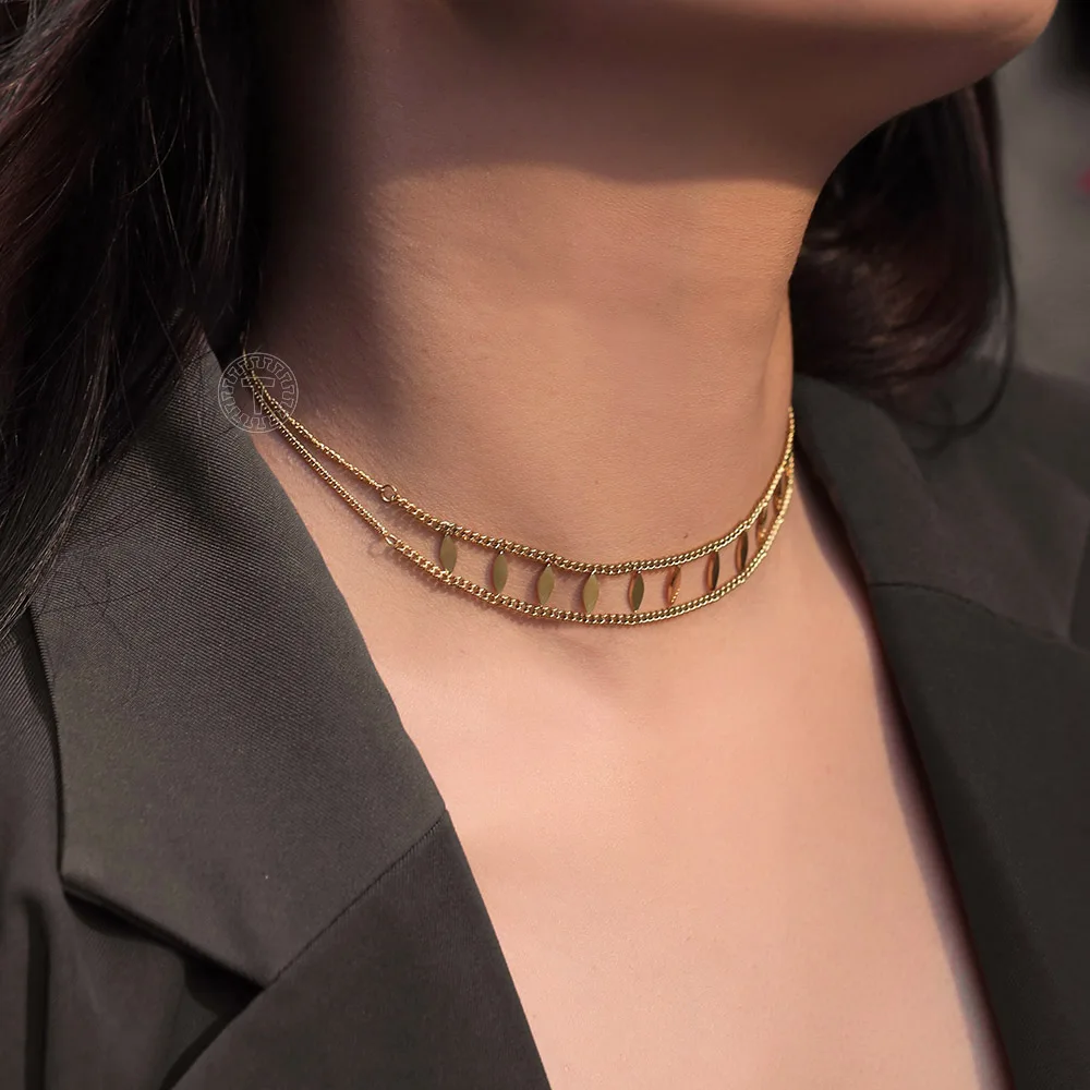 

12mm Gold Color Stainless Steel Rhombus Choker Necklace For Women Girls Link Chain Adjustable Elegant Jewelry Gifts LDN328