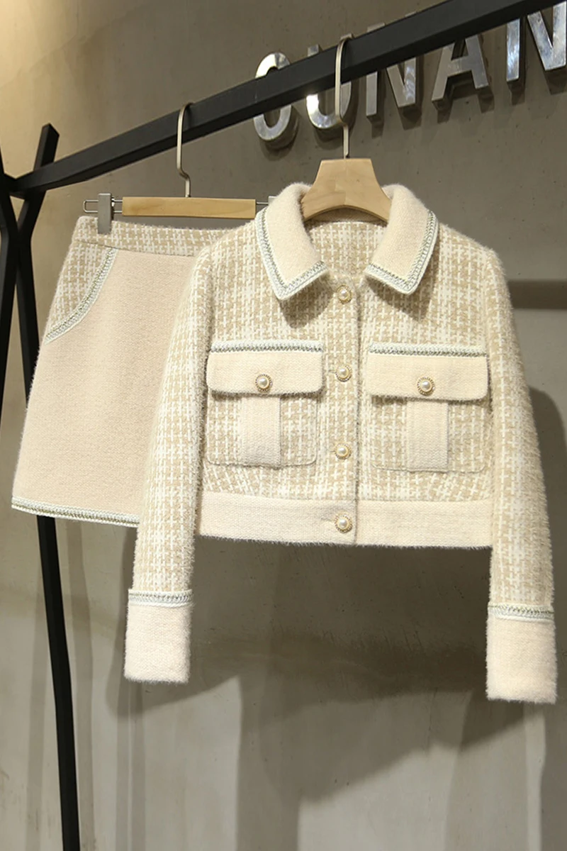 

FW Autumn Fashion Women Casual Suits Female Tweed Jacket Outerwear With Pants Ladies Clothes Sets