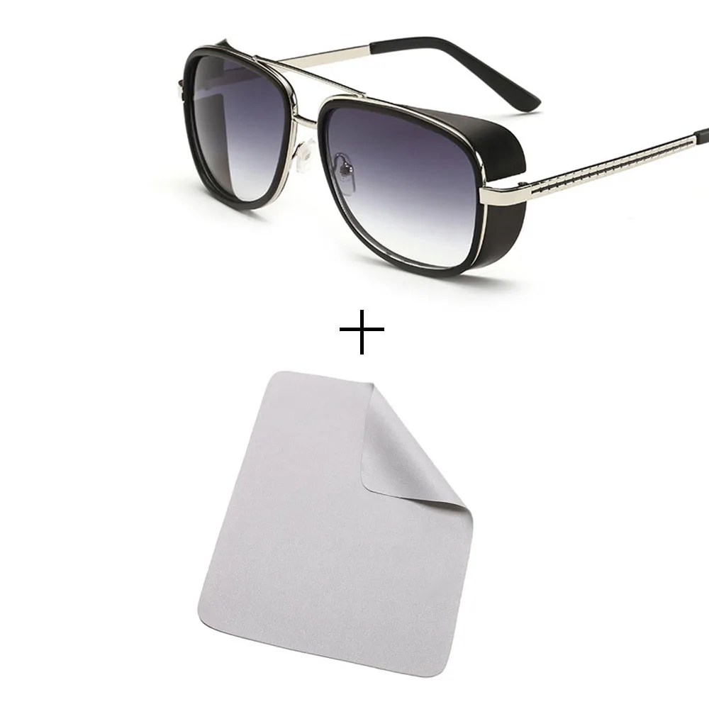 Glasses and cloth Минимальный мужской стимпанк солнцезащитные очки тони старк железный человек солнцезащитные очки ретро винтажные очки стимпанк солнцезащитные очки UV400 - Цвет линз: Glasses and cloth