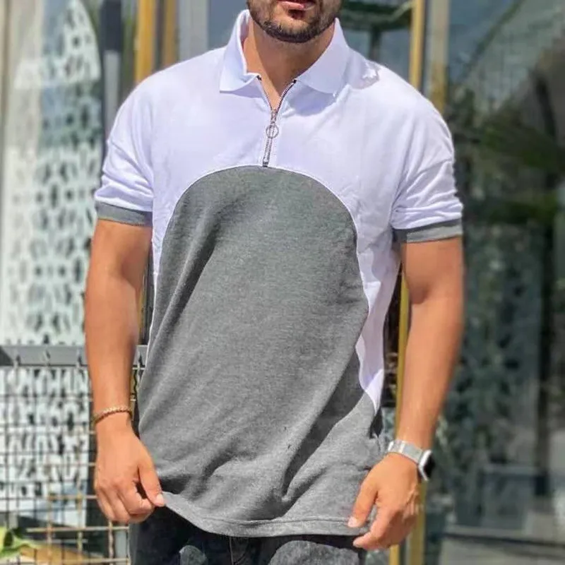 

Мужская спортивная рубашка с коротким рукавом, однотонная Повседневная футболка с отложным воротником, лето 2021