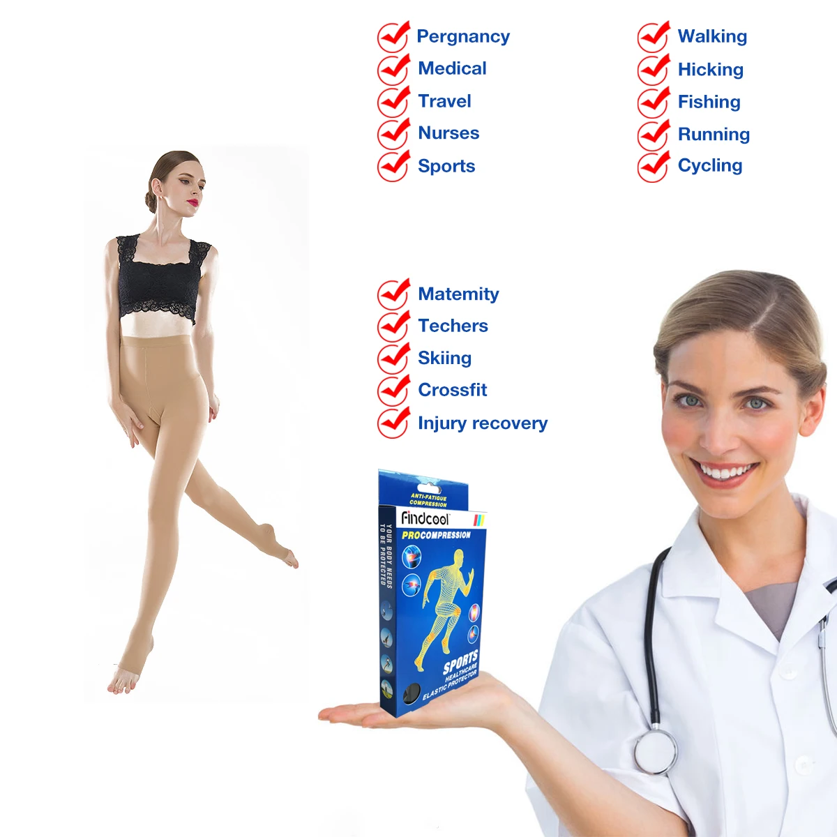 Компрессионные штаны FINDCOOL для гольфа спортивные колготки с закрытым носком