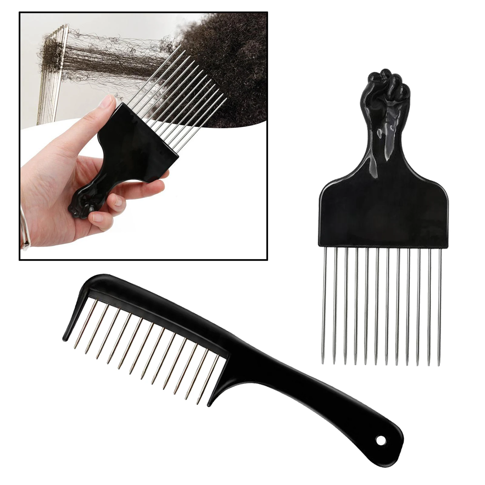 

Travel Pocket Afro Lift Hair Pick Comb Afro Wide Comb Brush Salon Black