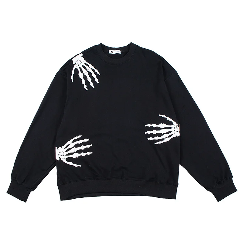 

Vibe Men Ghost Male Sweatshirts Retro Crew Sweatshirts Hand Hand-print Oversized Streetwear Loose Couple Hoodies Mens Clothing