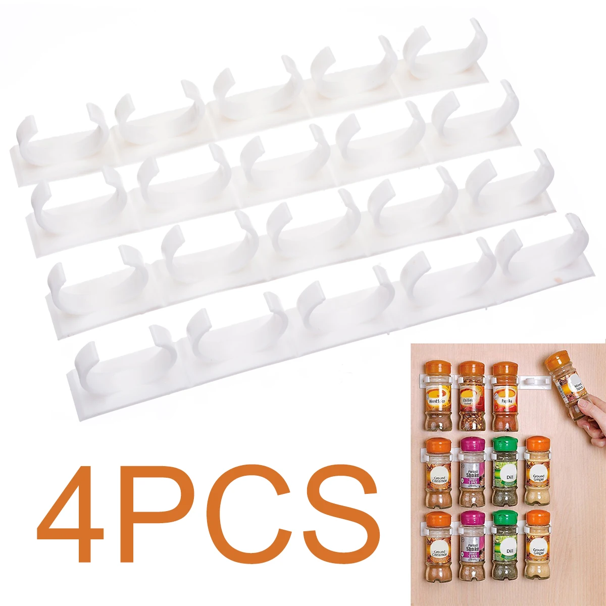 

4 Sets 20Racks Kitchen Clip Strips Spice Gripper Jar Rack Storage Holder Wall Cabinet Door Spices