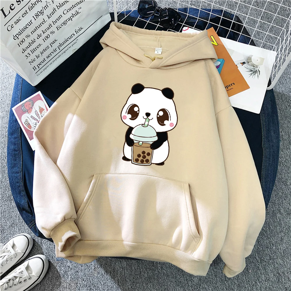 

Hoody Little Panda Drinking Milk Tea Print Hoodie Streetwear Cute Winter Clothes Womens Oversized Loose Sweatshirts Women 2021