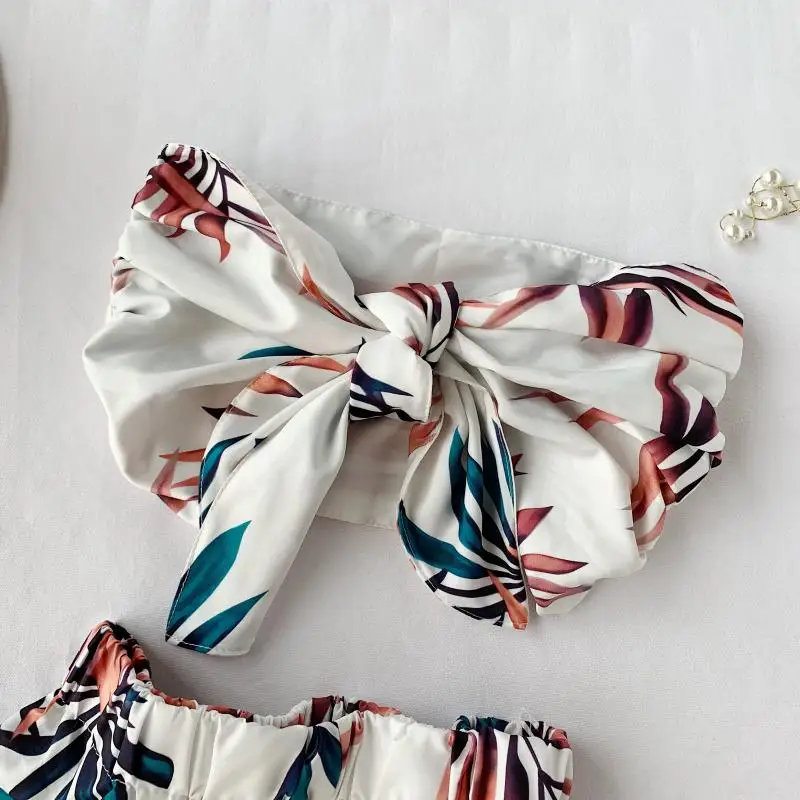 Женский костюм-двойка с тропическим цветочным принтом летний сексуальный костюм