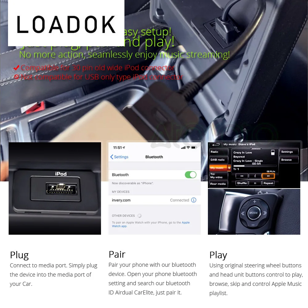 $72.89 Bluetooth 5.0 Car Kit for Range Rover Music Receiver Airdual Module for Land Rover 30 pin iPod Interface AUX Adapter for Jaguar