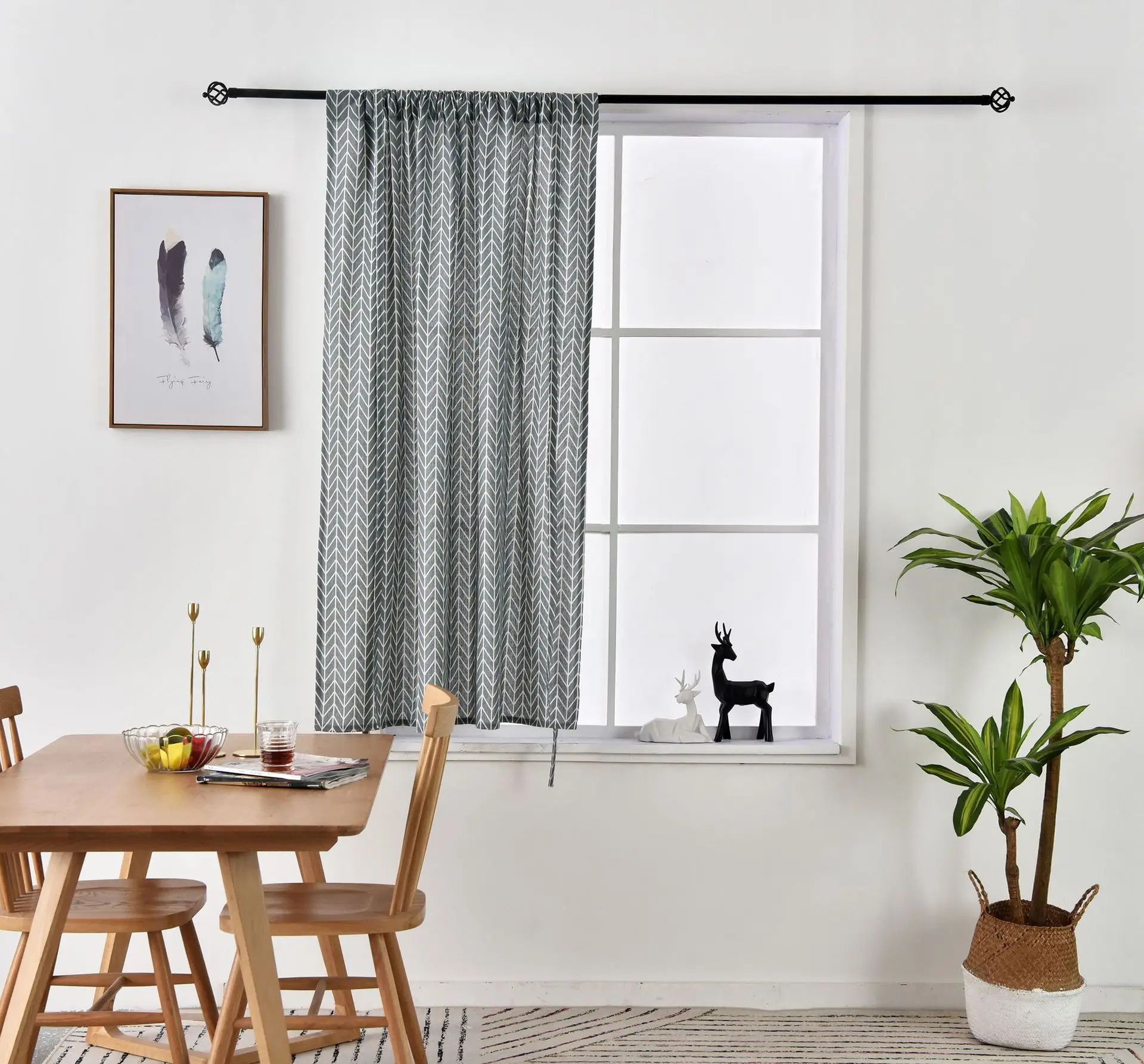 

Geometric Striped Curtains American Style Window Drapes Cotton Linen Kitchen Curtain Country Style Window Decor Living Room