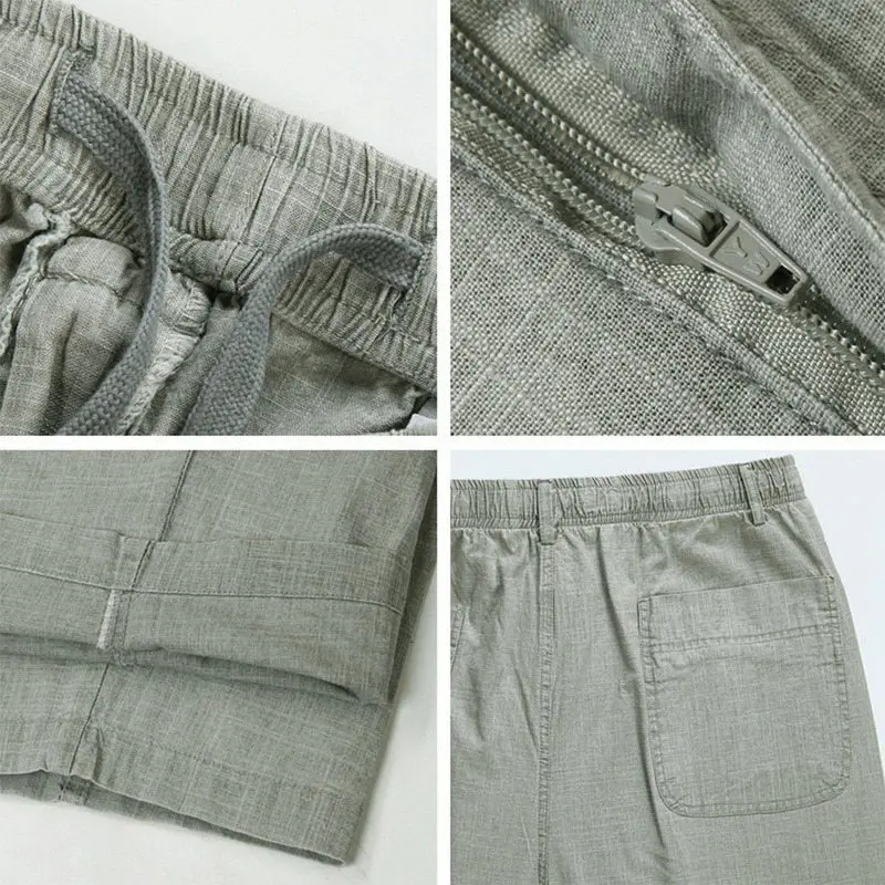 

Laamei Men's High Waist Trausers Summer Pants Clothing 2021 Linen Loose Cotton Elastic Band Thin Work Vintage Wide Legs Pants