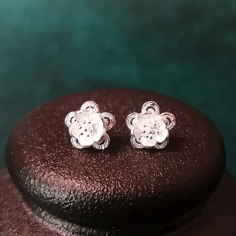 Серьги-гвоздики в виде цветка из стерлингового серебра 999 пробы для женщин