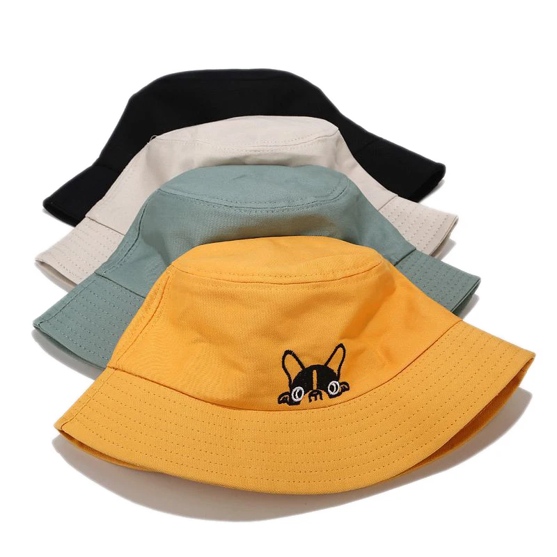 

Bucket Hat Girls Spring and Summer New Wild Fisherman Hat Dog Fighting Embroidery Pot Hat Lovers Outdoor Sun Hat Tide