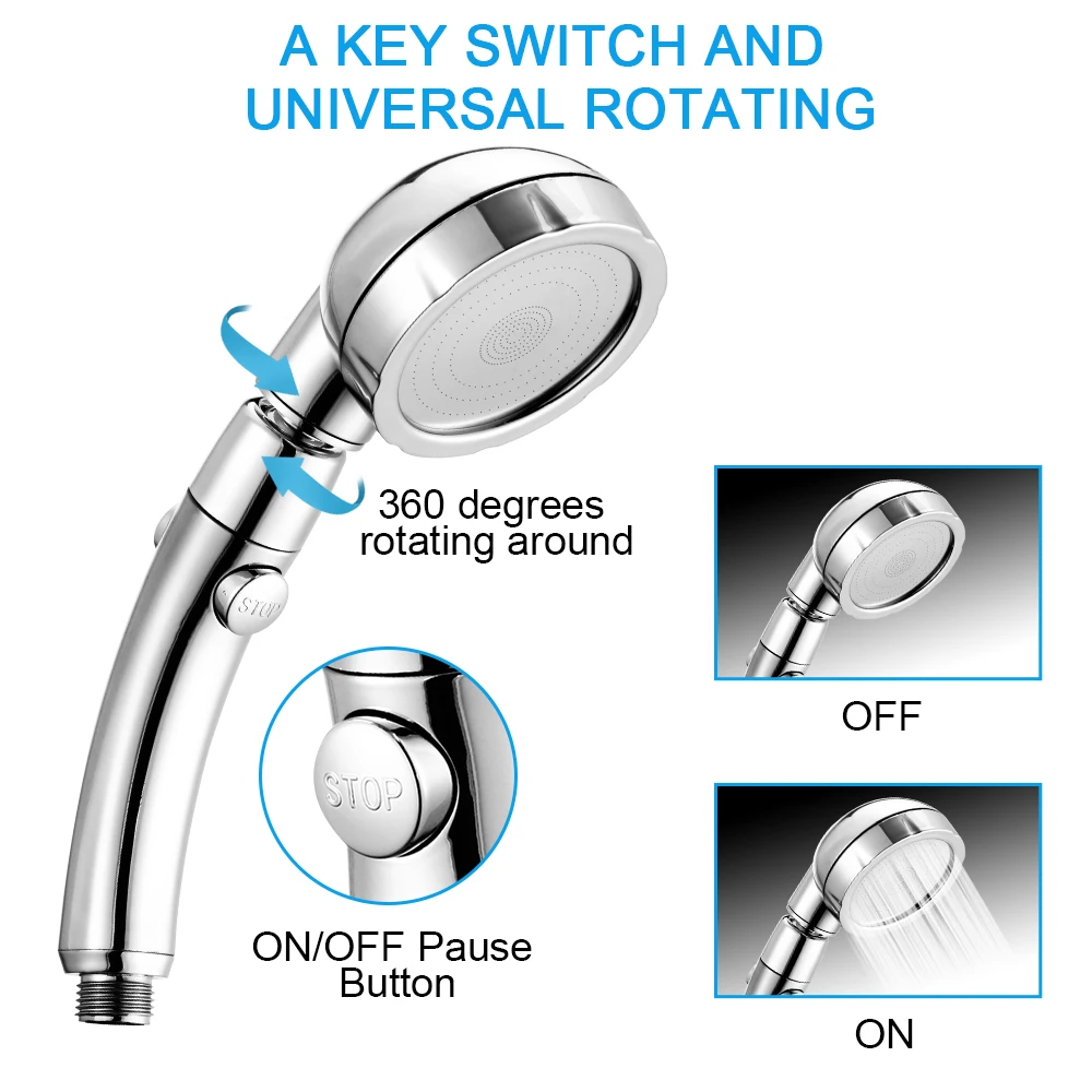 

Luxury Pressurized Rain Shower Head Handheld Set Anion High Pressure Rainfall Saving Gadgets With ON/OFF Bathroom Accessories