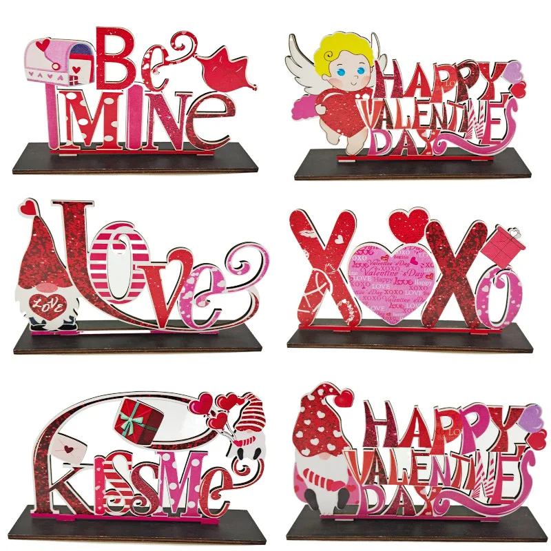 

Valentine's Day Wooden Crafts Decor New Love Kiss Cupid Be Mine Wedding Party Scene Layout Decor Happy Valentine's Day for Home