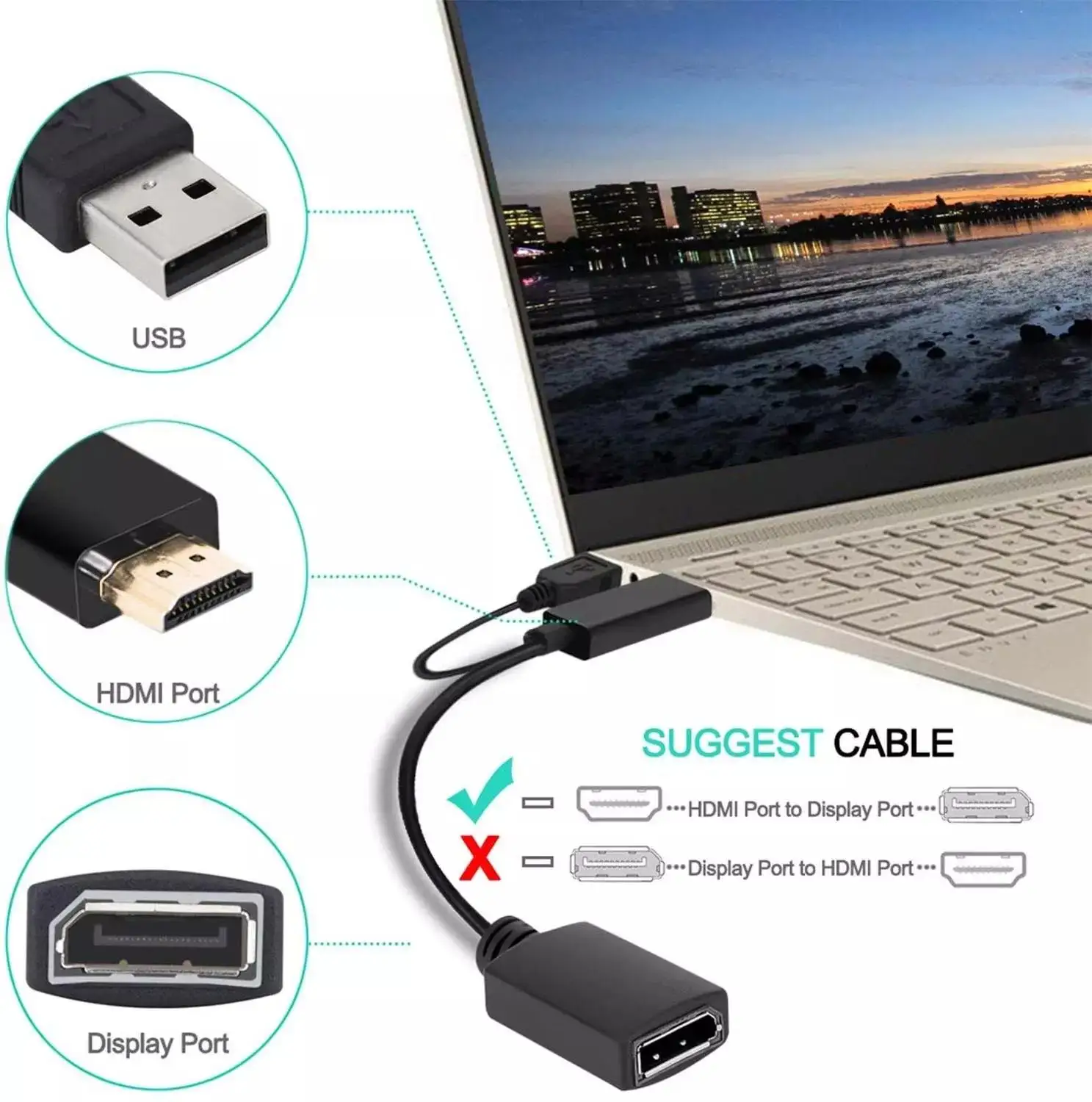 HDMI конвертер DisplayPort Кабель-адаптер с USB Мощность в отверстиями для XBOX один 360 NS Mac