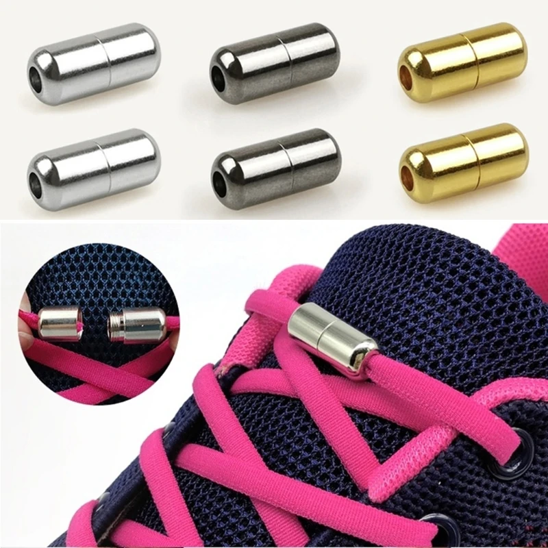 

10Pcs Elastic Laces Clasps Metal Capsule Lock Buckles Tip Ends No Tie Shoelaces Tieless Elastic Lazy Shoelace Accessries