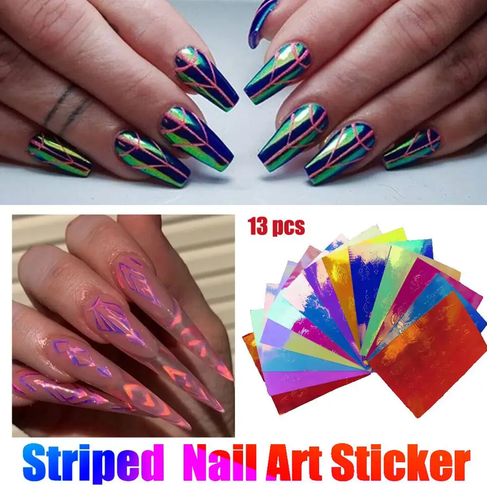 13pcs 16 штук наклейка с пламенем наклейки для ногтей отражающая лента клейкая пленка для украшения своими руками светоотражающие наклейки на ногти - Цвет: 13pcs