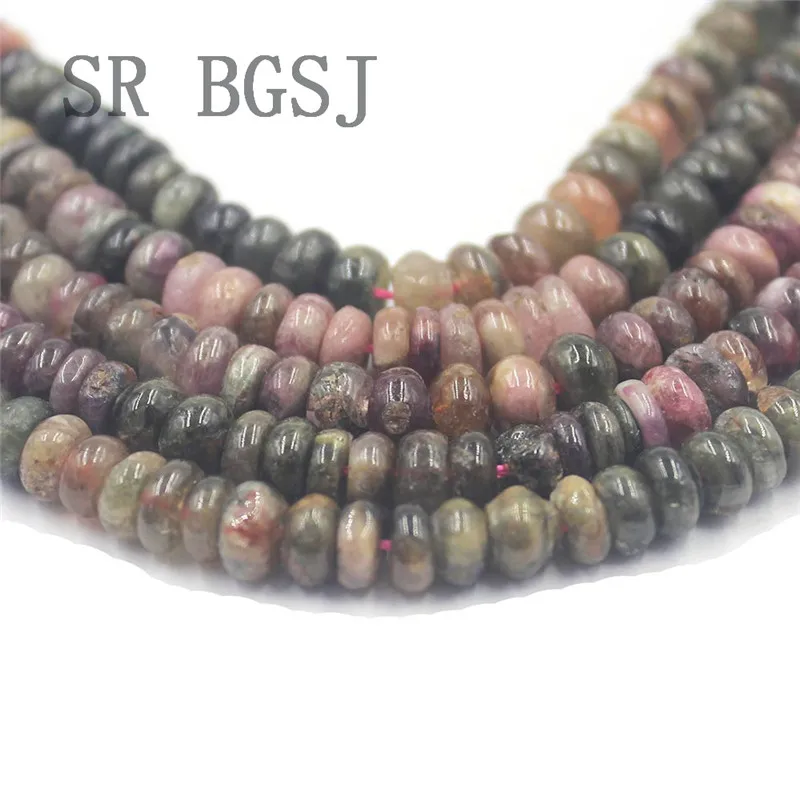 Бесплатная доставка 3x6 мм Кеши Рондель смешанный выпускник Турмалин натуральный