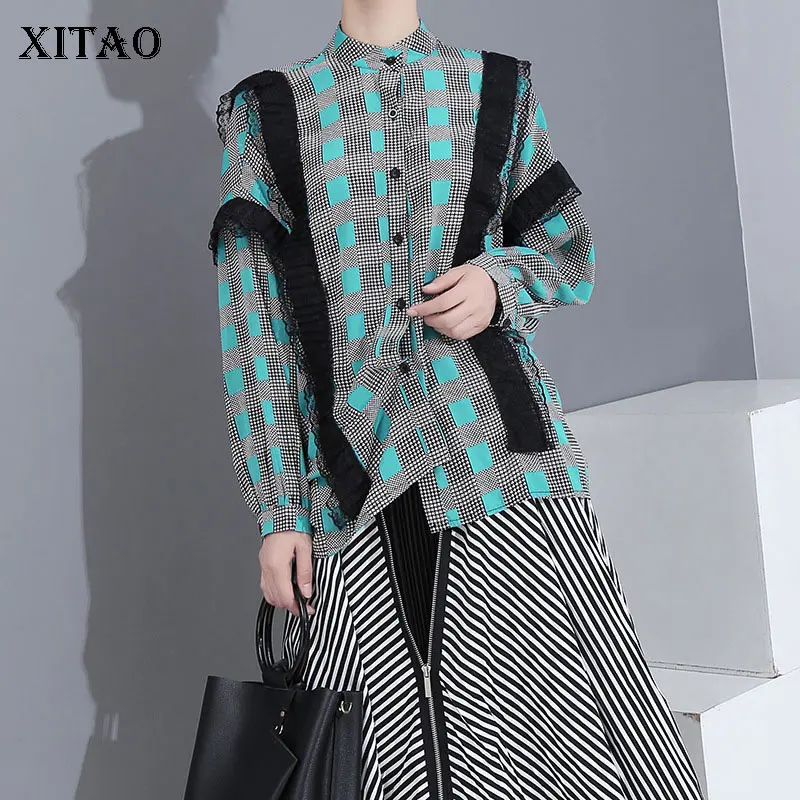 XITAO клетчатая кружевная блузка для женщин модная новинка 2019 осенняя элегантная