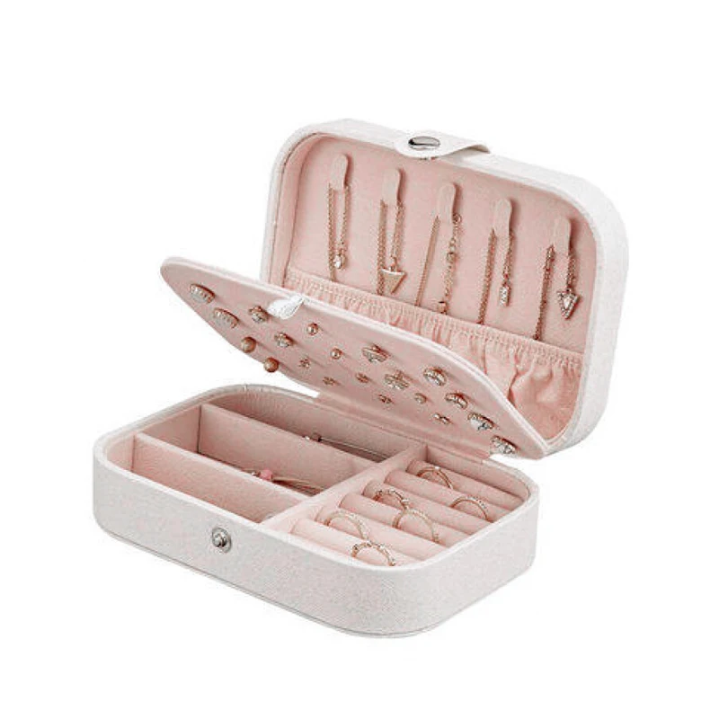 

Universal Display Travel Jewelry Case Boxes Portable Jewelry Box Button Leather Storage Zipper Jewelers Birthday Gift