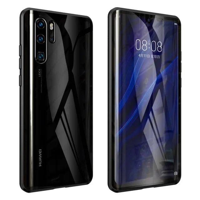 Black Luphie полный обертывающийся Магнитный чехол для huawei P30 Pro Чехол 9H Передняя Задняя крышка из закаленного стекла чехол для телефона huawei P30 чехол - Цвет: Black
