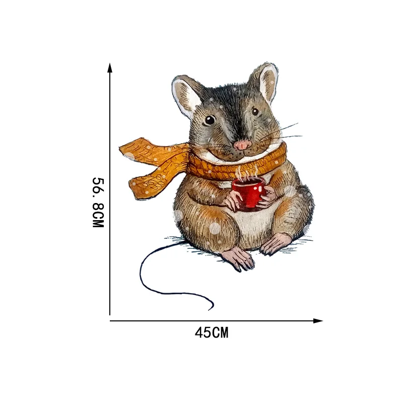 

YOJA 4556.8CM Mouse Drinking Coffee Comfortably Hand Drawn Cartoon Home Room Wall Stickers 8WS0381