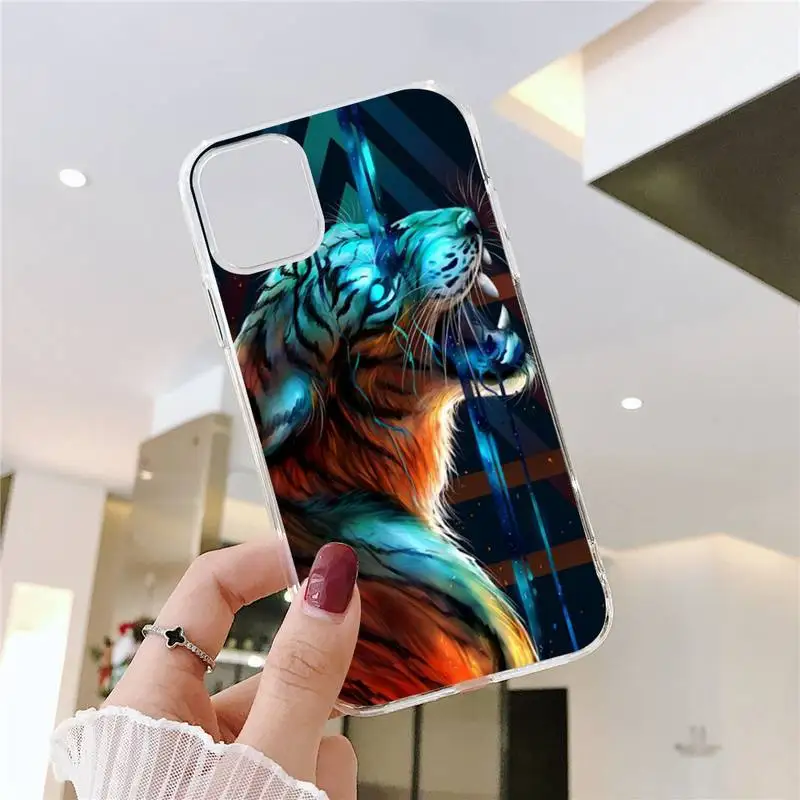 

Fashion Tiger Leopard Phone Case Transparent soft For iphone 5 5s 5c se 6 6s 7 8 11 12 plus mini x xs xr pro max
