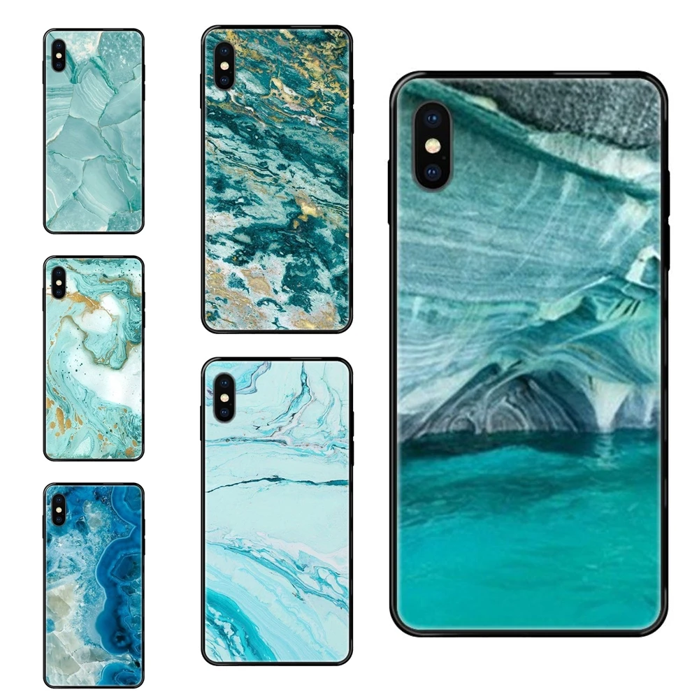 Черный мягкий черный чехол для телефона из ТПУ цвета бирюзы аквамарина мрамор
