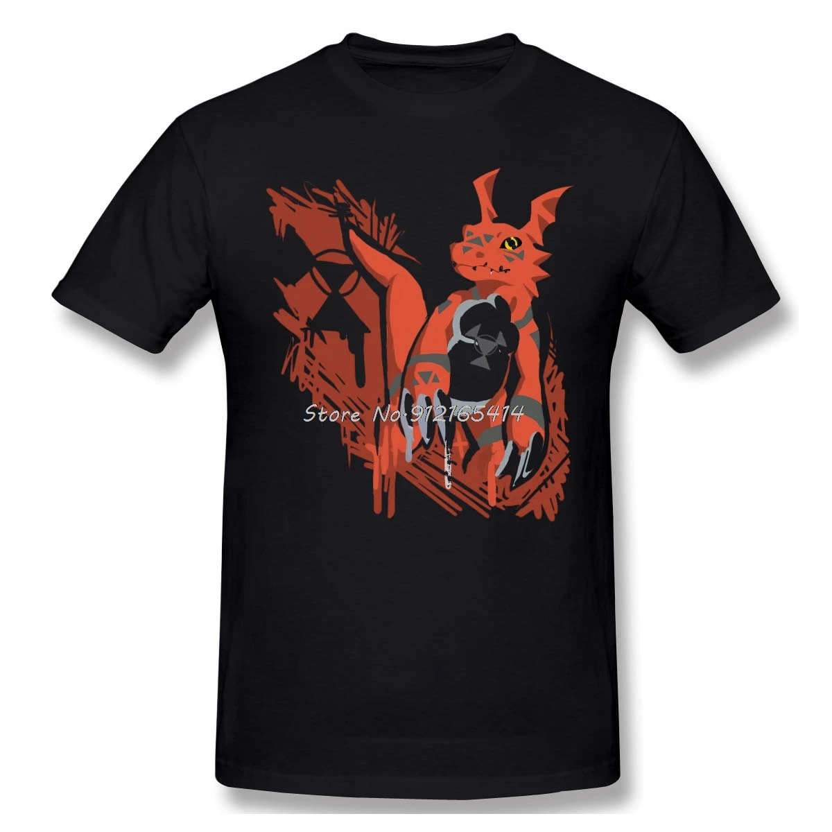 

Men Digimon Black T-Shirt Guilmon Pure Cotton Harajuku Tees Streetwear TShirt