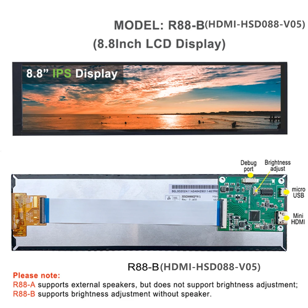 8 дюймовый 480x192 0 IPS-полоса дисплей USB mini HDMI LCD HD второй экран Aida64 монитор для