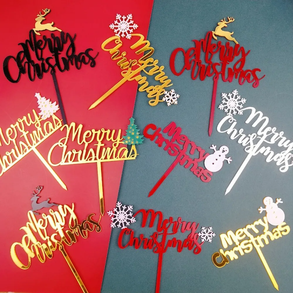 

1PC Merry christmas Cake Topper Acrylic Gold Cake Toppers Happy Birthday Party Supplies Cake Decorations Promotional Items