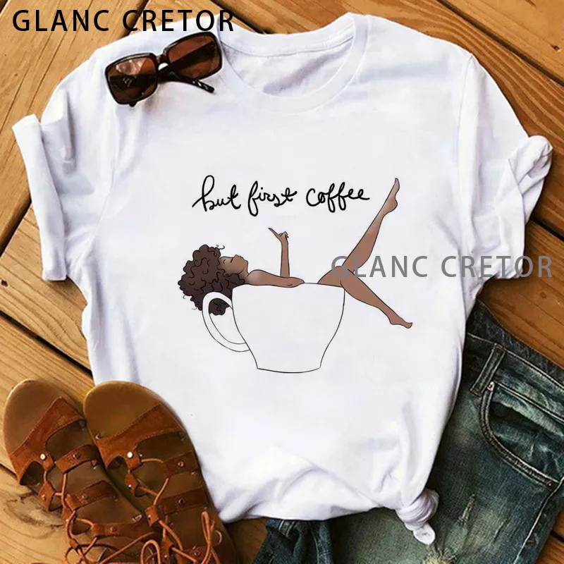 

Harajuku Clothes Female T-shirt Tops Poppin Mom T Shirt vogue T Shirt Women Curly Hair girl Printed Tshirt Femme