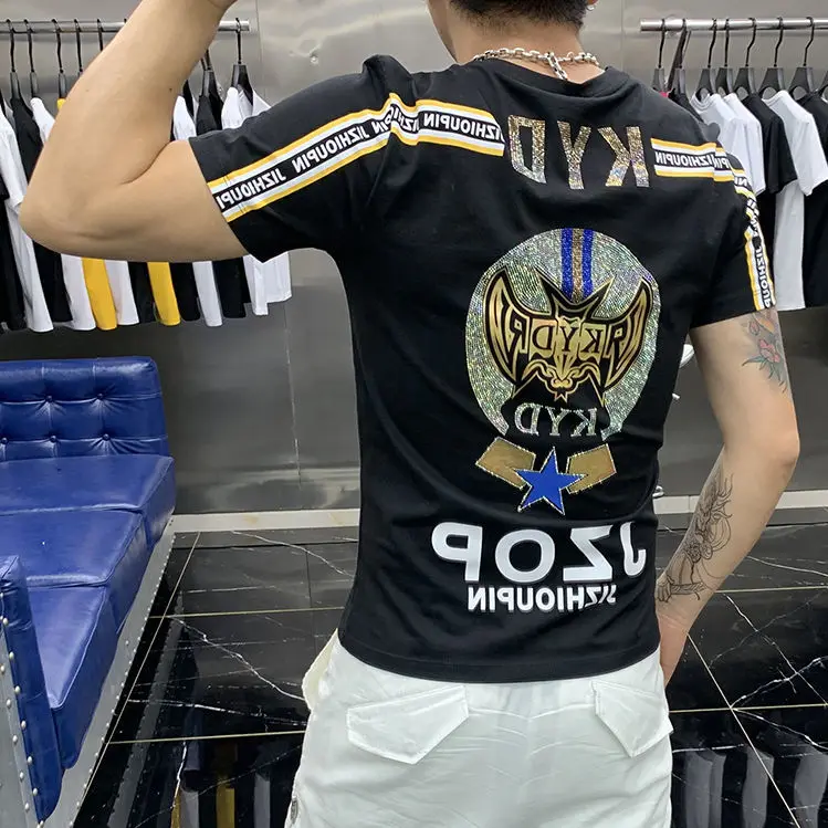 

Ice silk cotton short sleeve t-shirt men's 2021 New Summer Student Korean Trend versatile spirit guy hot drill top